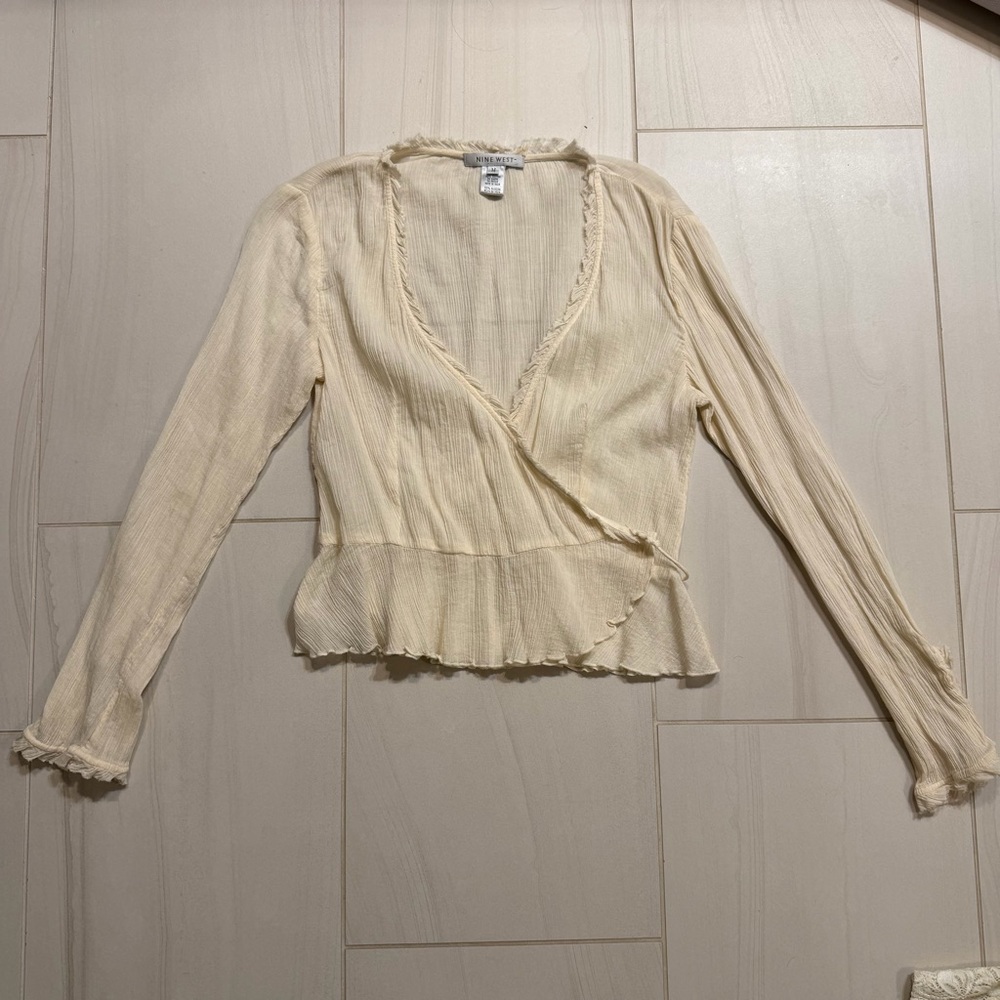 Nine West Cream Ruffle Wrap Blouse